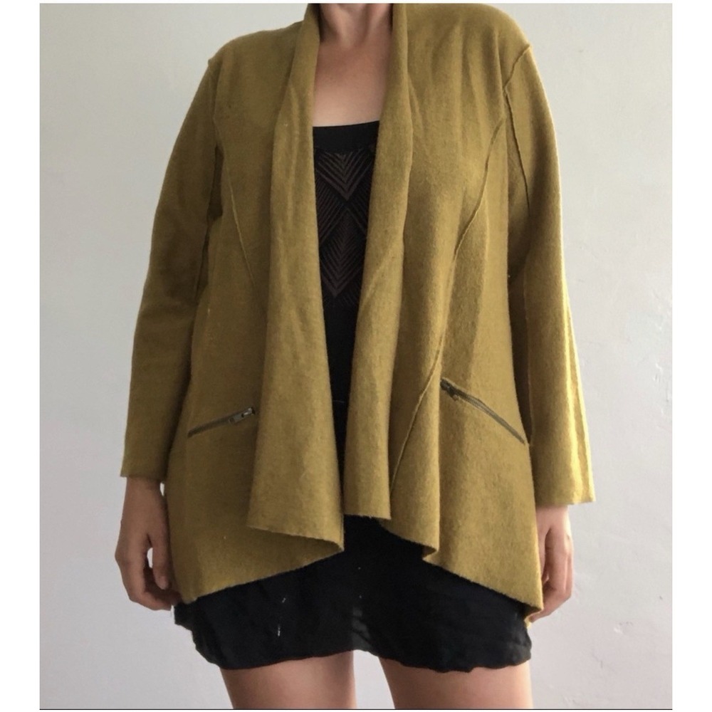 Eileen Fisher Open Sweater Cardigan Gold-Mustard Color Merino Wool Size Large